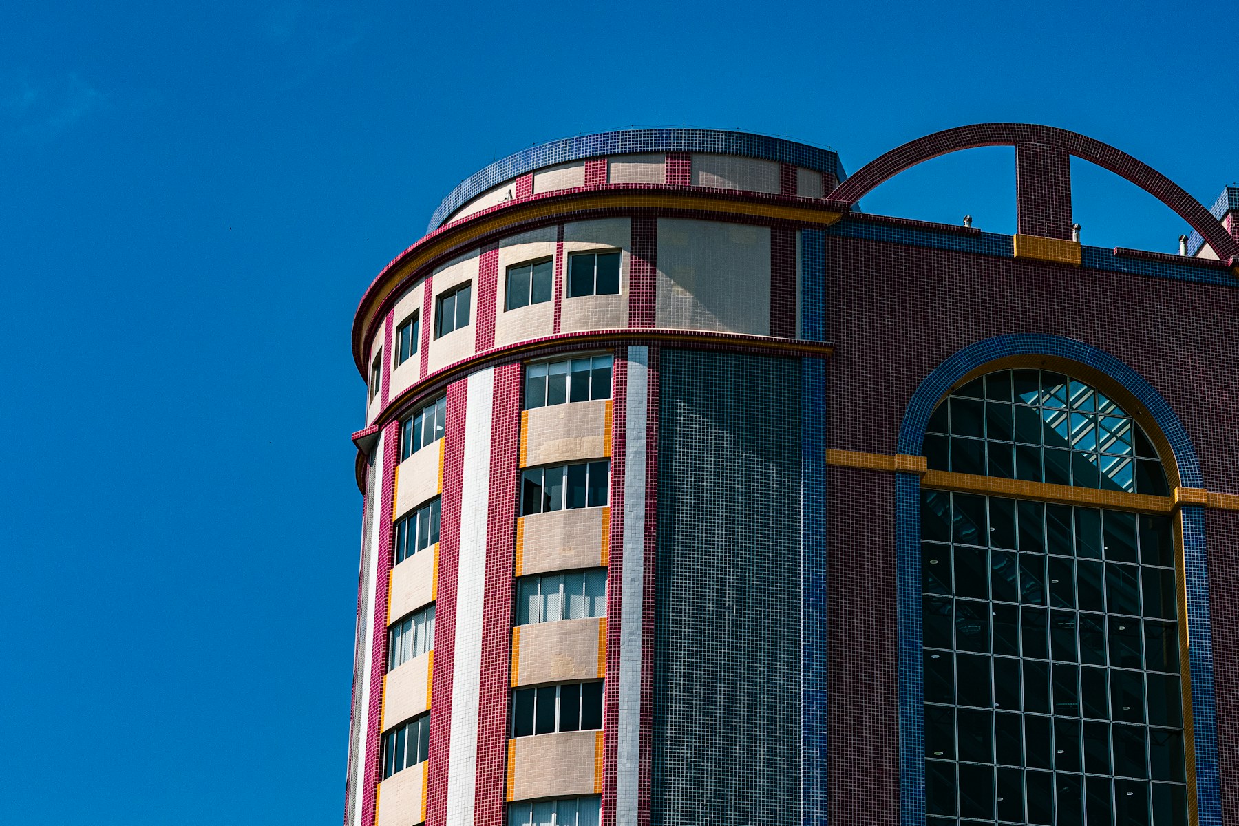 Colorful modern architecture against a blue sky
